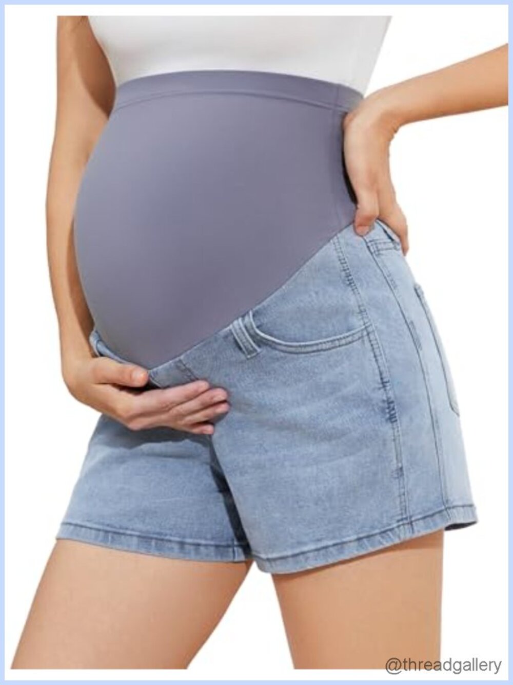 Maternity Over Belly Jean Shorts Stretch Comfy Denim Summer Casual